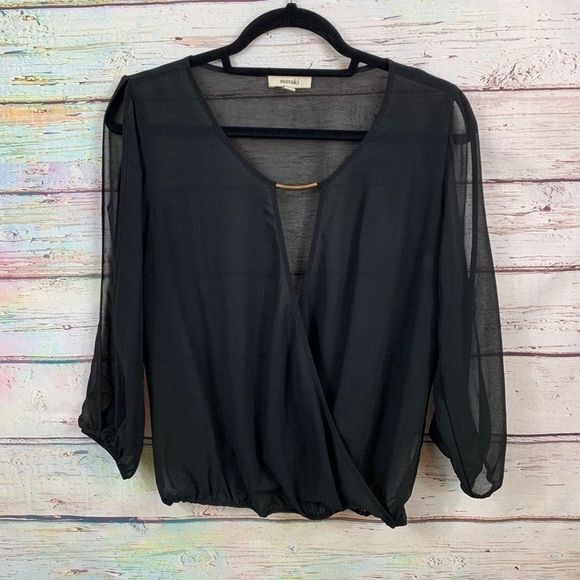 EUC Meraki Sheer Crossbody Blouse! Black - Picture 2 of 11